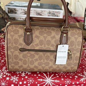 Coach Tan and Brown Signature Rowan Satchel